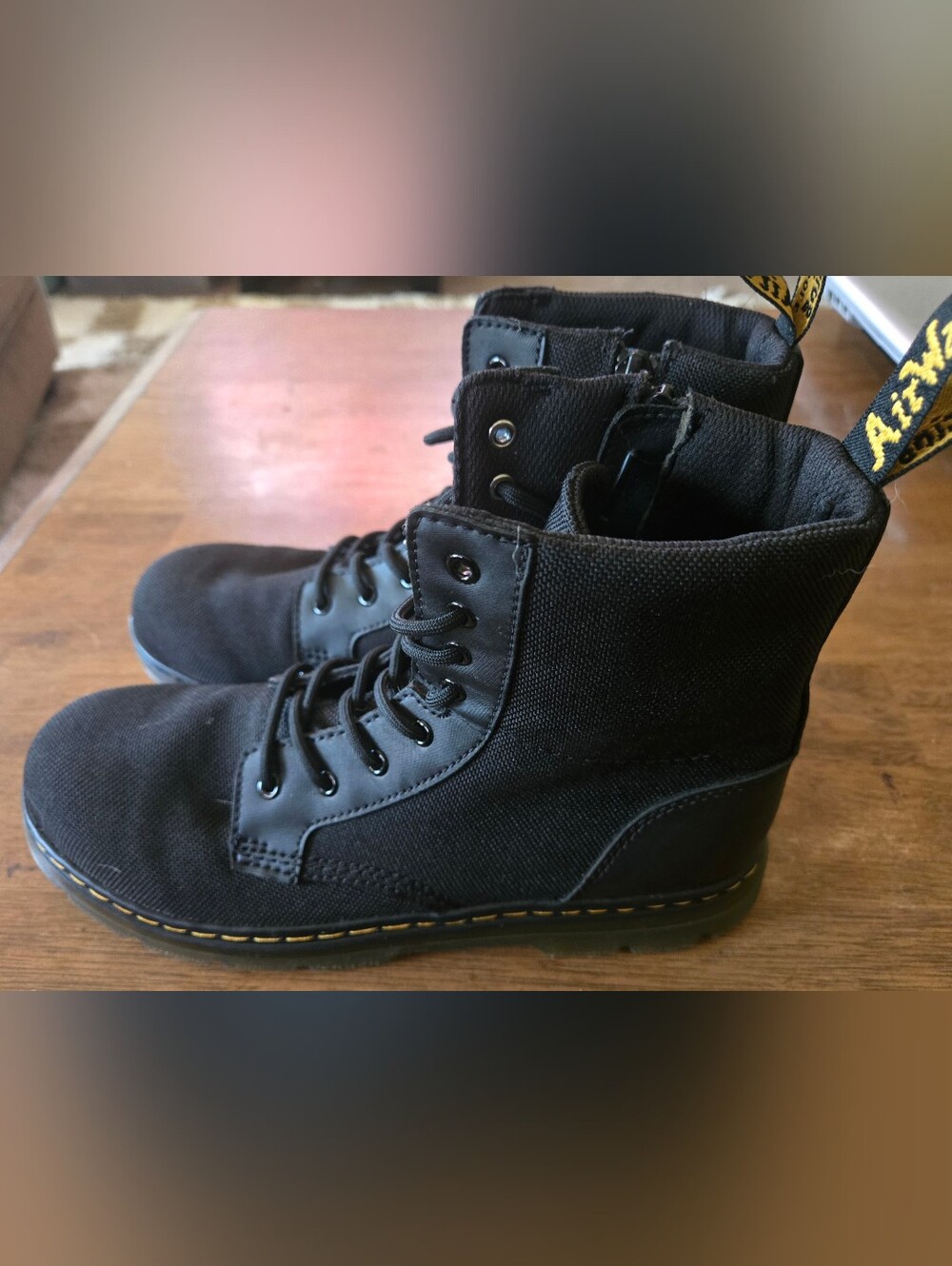 Dr. Martens Black Combs J Lace Up Poly Casual Combat Boots Unisex: 6 Womans
